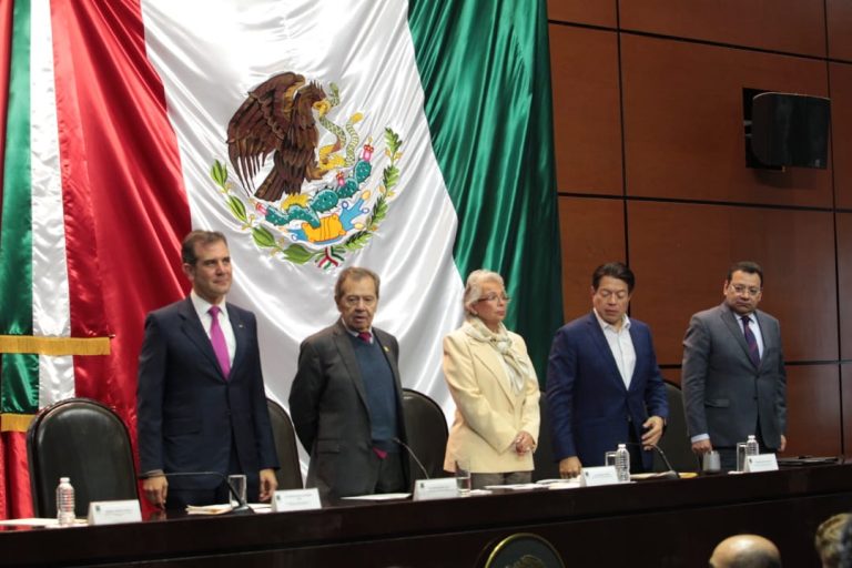 Lorenzo Córdova Vianello, Consejero Presidente del INE, Porfirio Muñoz Ledo Presidente de la Cámara de Diputados, Olga Sánchez Cordero Secretaria de Gobernación, Mario Delgado Carrillo Diputado y Felipe Fuentes Barrera, Presidente del TEPJF.