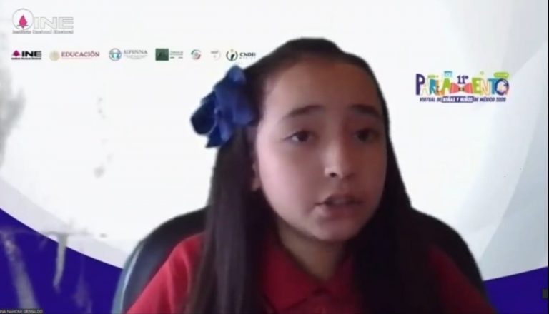 Lectura de la Declaratoria del 11° Parlamento de Niñas y Niños de México 2020 modalidad virtual a cargo de Dana Naomi, Presidenta Infantil de la Mesa Directiva.