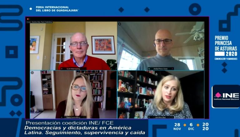 Participación del INE en la FIL Guadalajara 2020. Presentación Co-edición INE/FCE Democracia y dictaduras en América Latina. Surgimiento, supervivencia y caída.