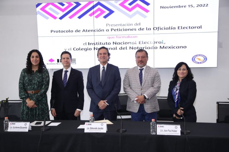 Presentación del Protocolo de Atención a Petición de la Oficialía Electoral que formalizan el Instituto Nacional Electoral y el Colegio Nacional del Notariado Mexicano.