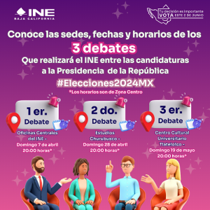Banner informativo sobre debates presidenciales del INE Baja California