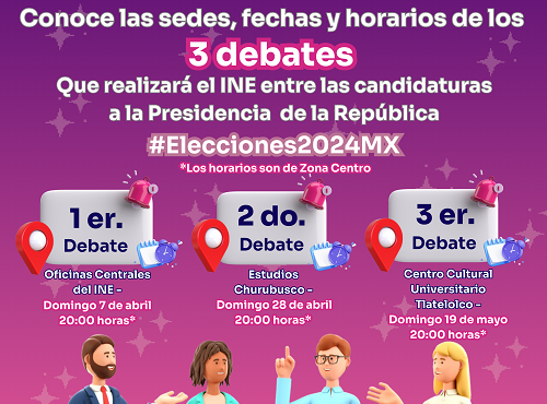 Banner informativo sobre debates presidenciales del INE Baja California