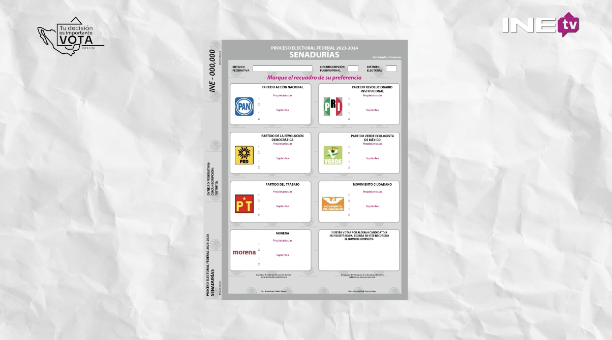 Boleta electoral para votar por Senadurías