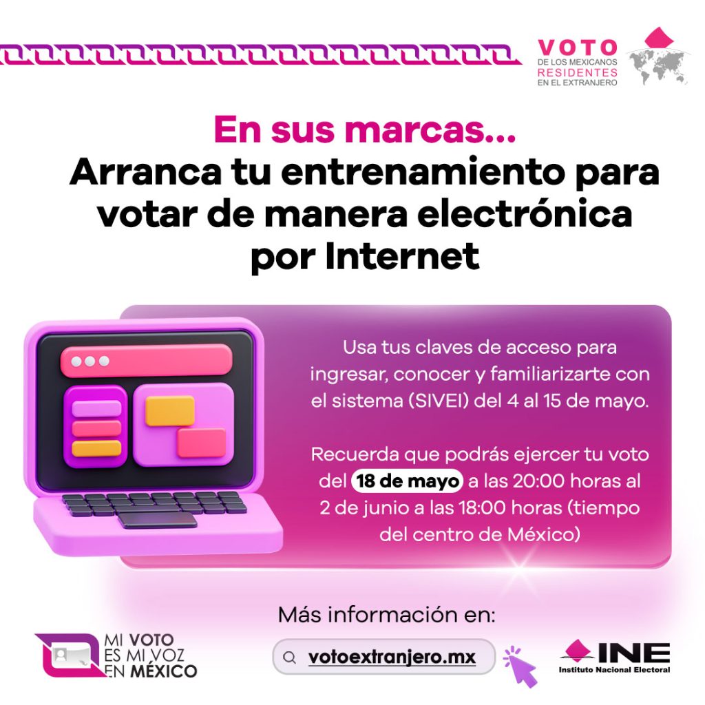 En sus marcas...
Arranca tu entrenamiento para votar de manera electrónica por internet

Recuerda que podrás ejercer tu voto del 18 de mayo al 2 de junio