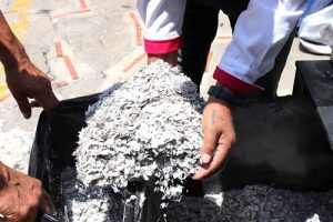 Un par de manos sosteniendo los restos de credenciales para votar