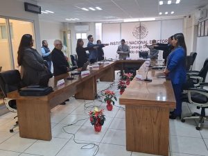 Integrantes del INE de pie durante sesión