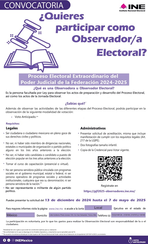 Convocatoria ¿Quieres participar como Observador/a Electoral?