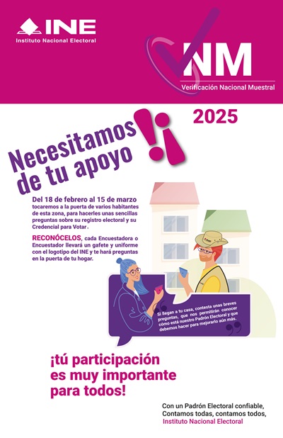 Cartel del INE Baja California con información sobre la verificación nacional muestral 2025