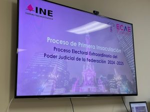 Pantalla de televisión con información sobre la insaculación