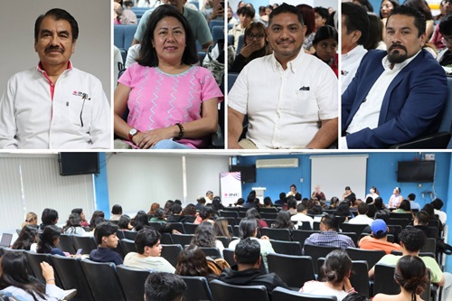 mezcla de fotos de personas sentadas en auditorio cuatro personas