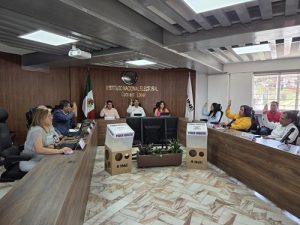 integrantes del INE en Oaxaca votando a mano alzada