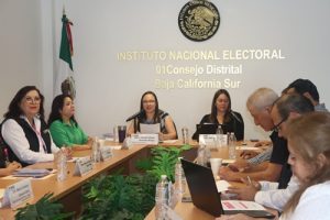 Siete personas sentadas en sesión de trabajo de consejo distrital
