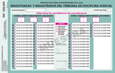 se muestra una boleta electoral del poder judicial