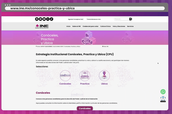 Imagen del sitio Conóceles, practica y Ubica, para ensayar el voto