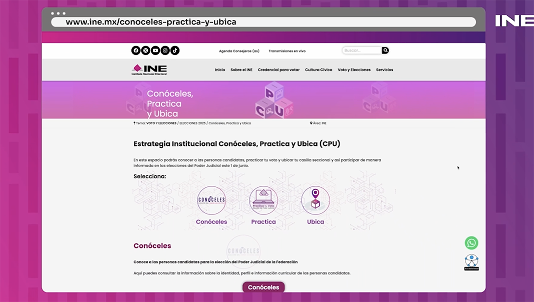 Imagen del sitio Conóceles, practica y Ubica, para ensayar el voto