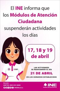cartel del INE con información de los días que no habrá servicio