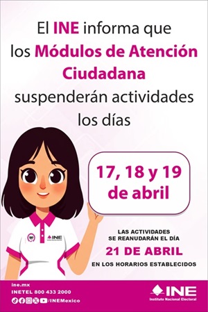 cartel del INE con información de los días que no habrá servicio