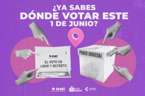 Imagen con el texto: ¿ya sabes dónde votar este 1 de junio?