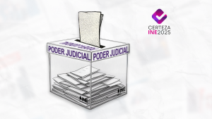Ilustración de una urna recibiendo votos.