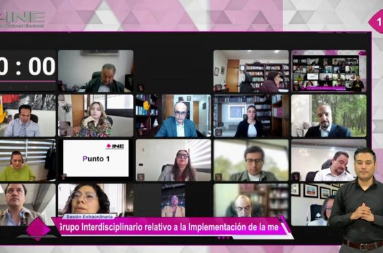 Pantalla con recuadros de las personas Consejeras Electorales participando en la Sesión.