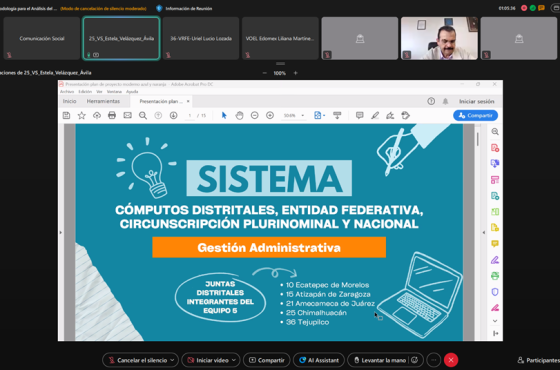 Se aprecia una pantalla con le presentación del Sistema de Cómputos en reunión virtual
