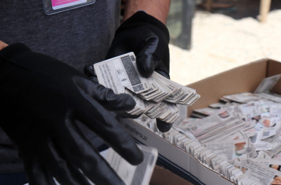 aparecen unas manos sosteniendo credenciales para votar para su destrucción