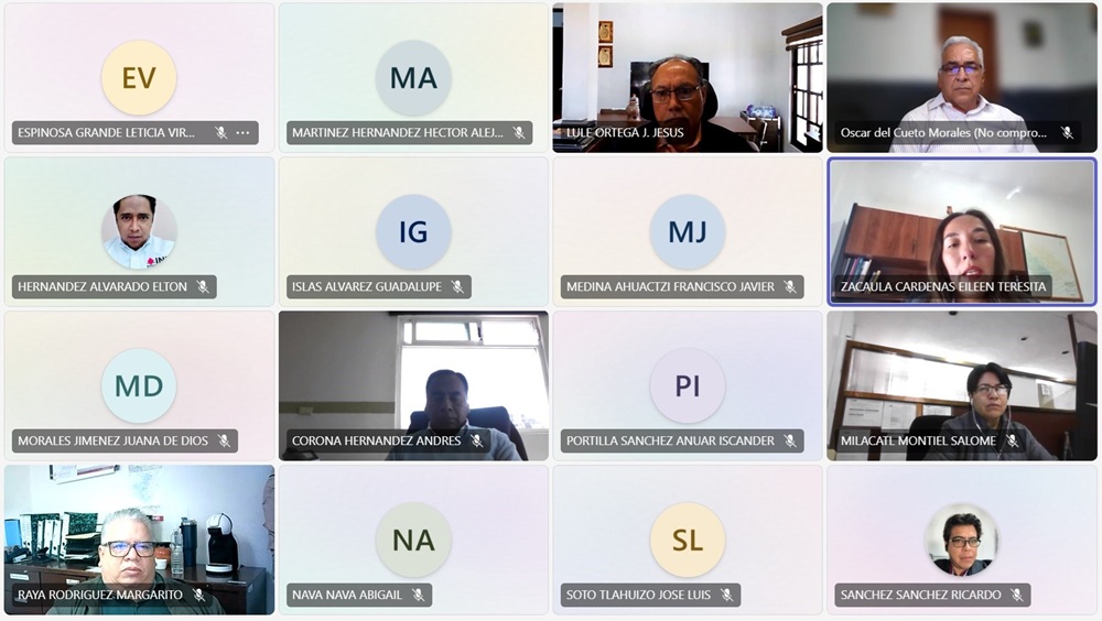Se muestran las diversas pantallas de las personas que están conectadas en la sesión virtual