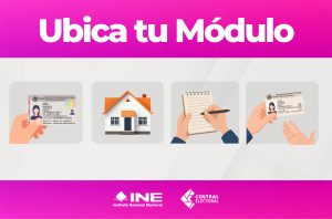 Pantalla con el texto: Ubica tu Módulo e imágenes relativas a la Credencial para votar