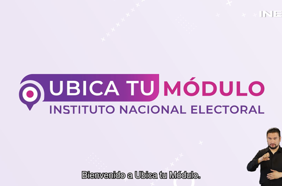Letrero en colores morado y rosa con la frase Ubica tu Módulo e interprete