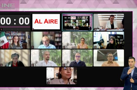 Pantalla con recuadros de las personas Consejeras Electorales participando en la Sesión.