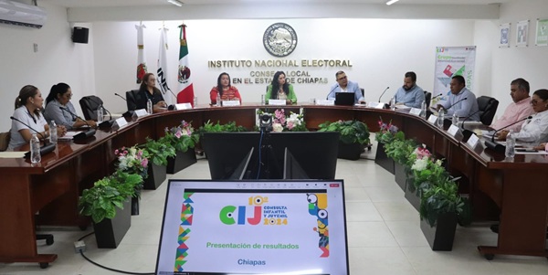 personas integrantes del INE y del Grupo coordinador para la Consulta 2024 en Chiapas