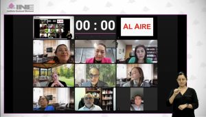 Pantalla con recuadros de las personas Consejeras Electorales participando en la Sesión.
