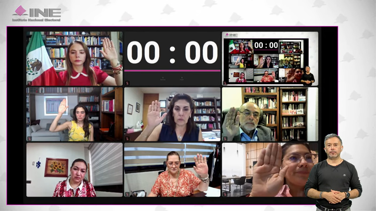 Pantalla con recuadros de las personas Consejeras Electorales participando en la Sesión.