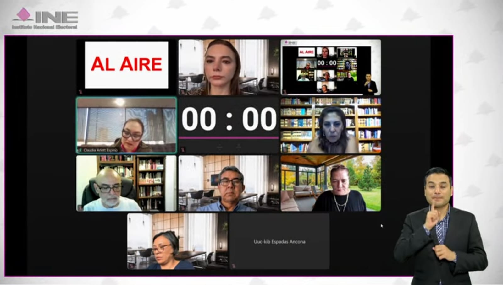 Pantalla con recuadros de las personas Consejeras Electorales participando en la Sesión.
