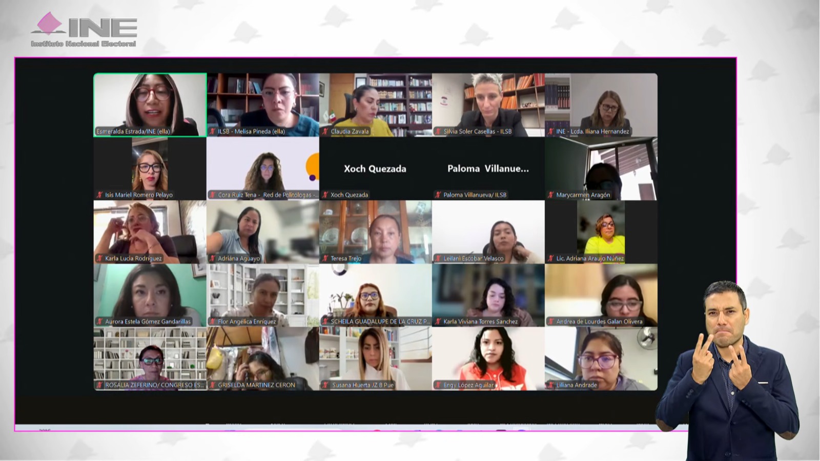 Pantalla con los recuadros de las personas participantes en el evento.