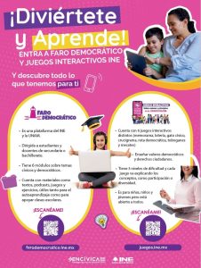Cartel de color rosa con personas menores aprendiendo