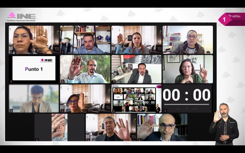 Pantalla con los recuadros de las personas Consejeras Electorales y representantes de los Partidos Políticos.